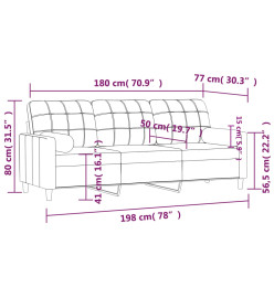 Canapé 3 places avec oreillers décoratifs taupe 180 cm tissu