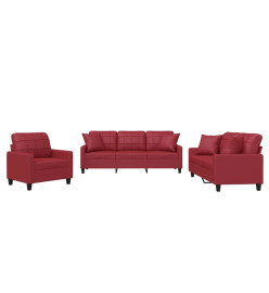 Ensemble de canapés 3 pcs et coussins rouge bordeaux similicuir