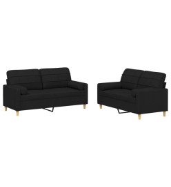 Ensemble de canapés 2 pcs avec coussins noir tissu