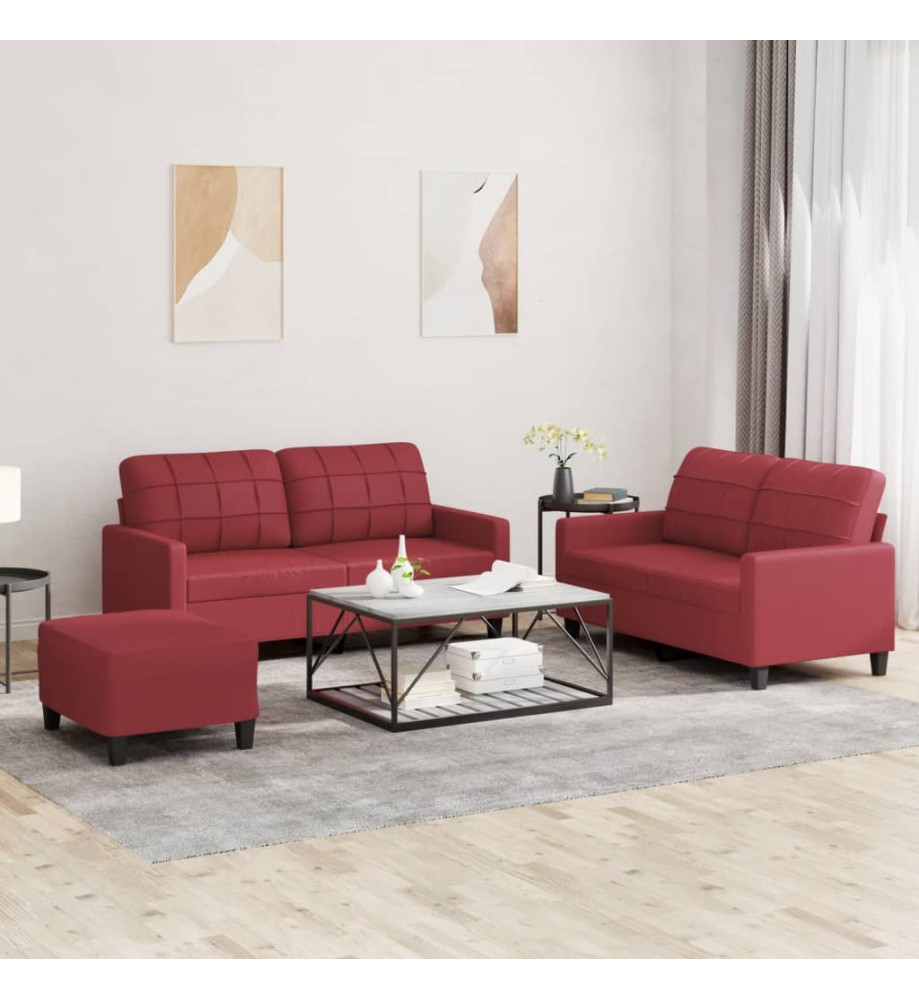 Ensemble de canapés 3 pcs et coussins Rouge bordeaux Similicuir