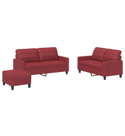 Ensemble de canapés 3 pcs et coussins Rouge bordeaux Similicuir