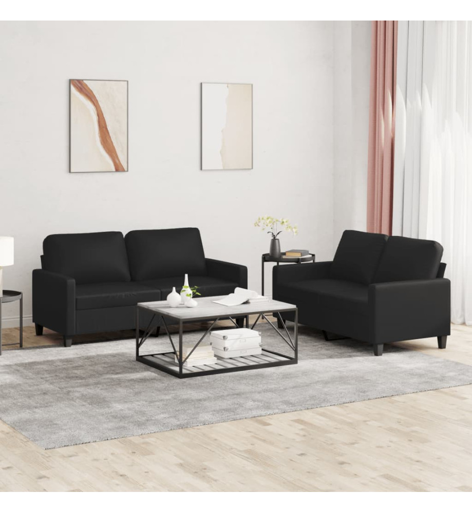 Ensemble de canapés 2 pcs avec coussins Noir Similicuir