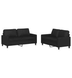 Ensemble de canapés 2 pcs avec coussins Noir Similicuir