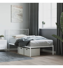 Cadre de lit métal avec tête de lit blanc 107x203 cm
