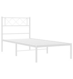 Cadre de lit métal avec tête de lit blanc 107x203 cm