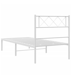 Cadre de lit métal avec tête de lit blanc 107x203 cm
