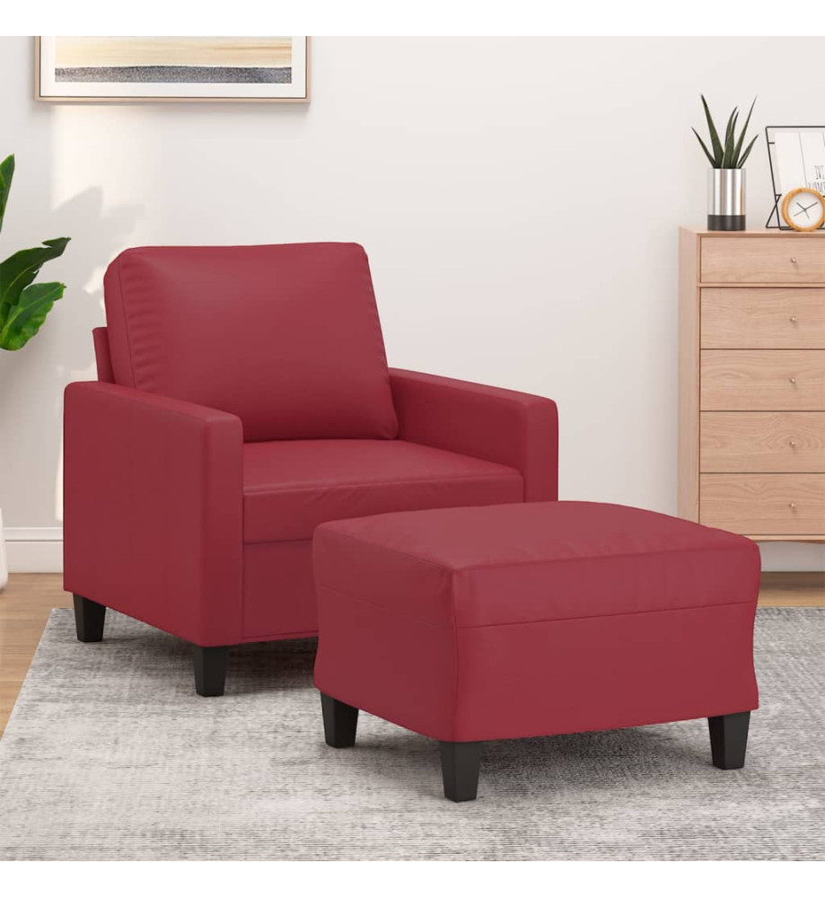 Fauteuil avec repose-pied Rouge bordeaux 60 cm Similicuir