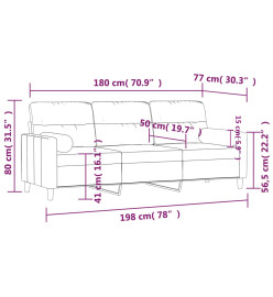 Canapé 3 places avec oreillers gris foncé 180 cm tissu