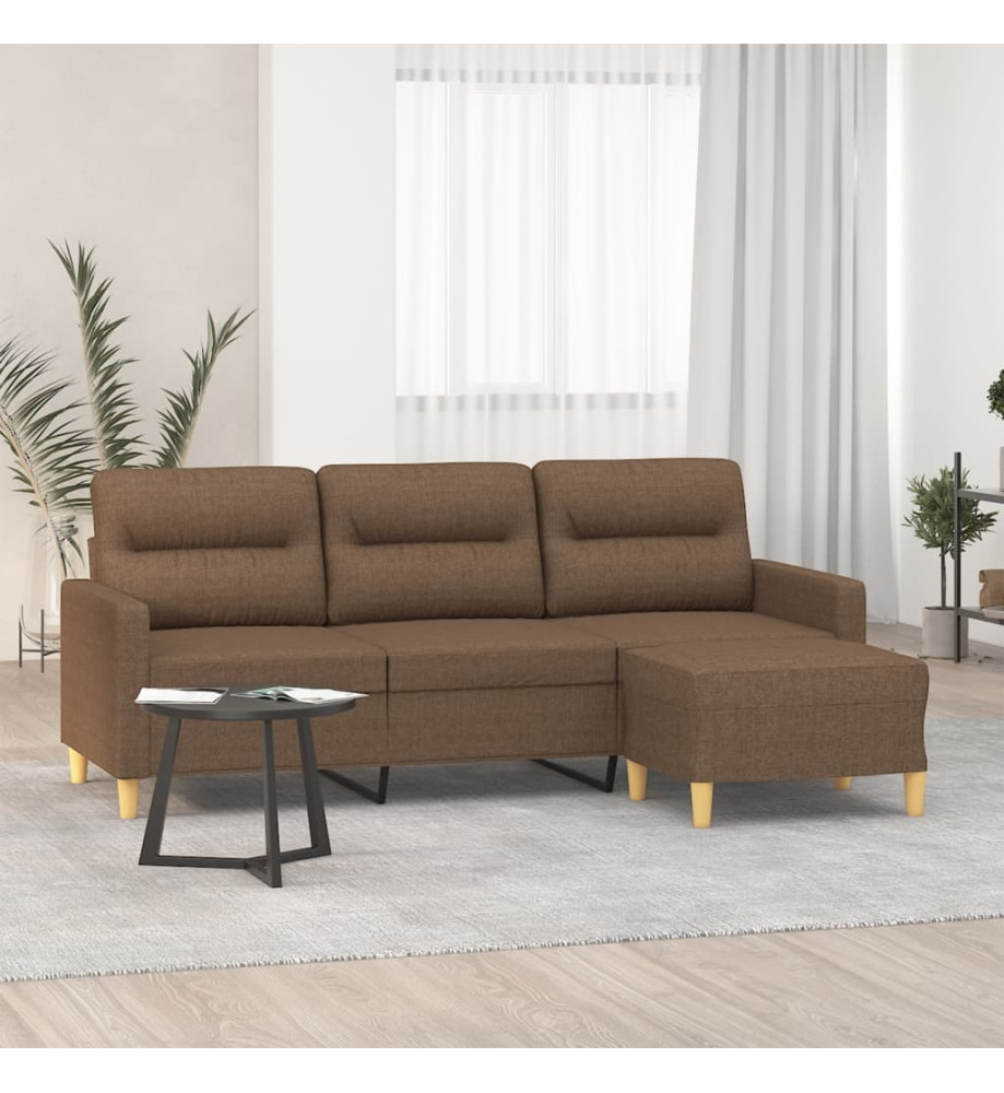 Canapé à 3 places avec repose-pieds Marron 180 cm Tissu