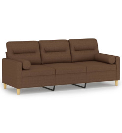 Canapé 3 places avec oreillers décoratifs marron 180 cm tissu