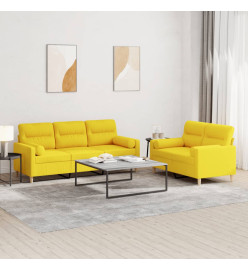 Ensemble de canapés 2 pcs avec coussins jaune clair tissu