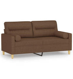 Canapé 2 places avec oreillers décoratifs marron 140 cm tissu