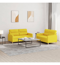 Ensemble de canapés 2 pcs avec coussins Jaune clair Tissu