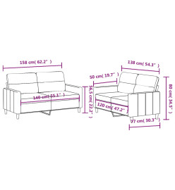 Ensemble de canapés 2 pcs avec coussins Jaune clair Tissu