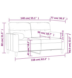 Canapé 2 places avec oreillers jaune clair 140 cm tissu