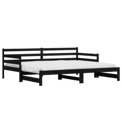Lit de jour avec lit gigogne noir 90x200 cm bois de pin massif