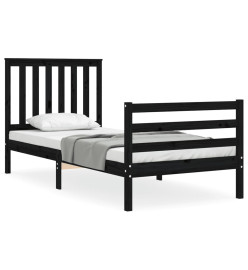 Cadre de lit avec tête de lit noir simple bois massif