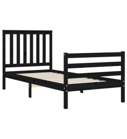 Cadre de lit avec tête de lit noir simple bois massif