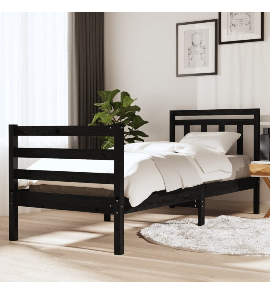Cadre de lit Noir Bois massif 90x190 cm Simple Cadre de lit Noir Bois massif 90x190 cm Simple
