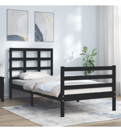 Cadre de lit avec tête de lit noir simple bois massif