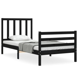Cadre de lit avec tête de lit noir simple bois massif