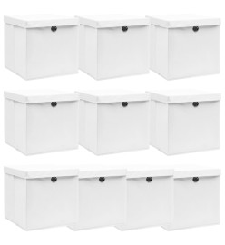 Boîtes de rangement avec couvercle 10pcs Blanc 32x32x32cm Tissu