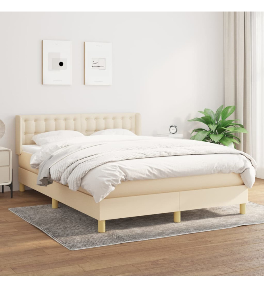 Lit à sommier tapissier avec matelas Crème 140x190 cm Tissu Lit à sommier tapissier avec matelas Crème 140x190 cm Tissu