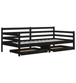 Lit de repos avec tiroirs 90x200 cm Noir Bois de pin massif