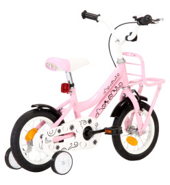 Vélo enfant avec porte-bagages avant 12 pouces Blanc et rose