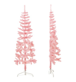 Demi sapin de Noël artificiel mince avec support Rose 150 cm