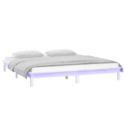 Cadre de lit à LED blanc 180x200 cm Super King bois massif