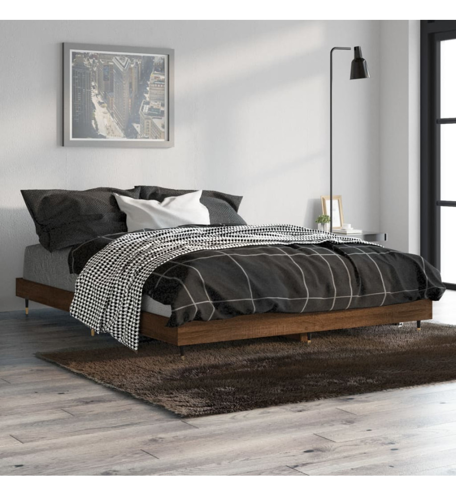 Cadre de lit chêne marron 140x190 cm bois d'ingénierie Cadre de lit chêne marron 140x190 cm bois d'ingénierie