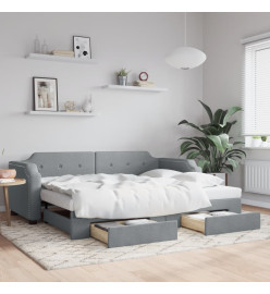Lit de jour avec gigogne et tiroirs gris clair 90x190 cm tissu