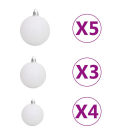 Arbre de Noël artificiel d'angle LED et boules vert 210 cm PVC