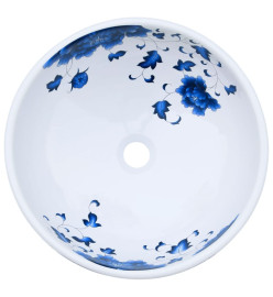 Vasque à poser blanc et bleu rond Φ41x14 cm céramique