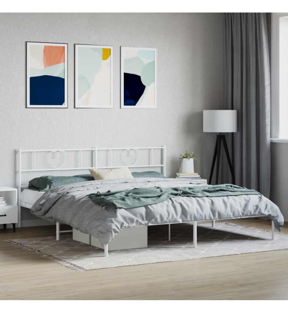 Cadre de lit métal avec tête de lit blanc 183x213 cm Cadre de lit métal avec tête de lit blanc 183x213 cm