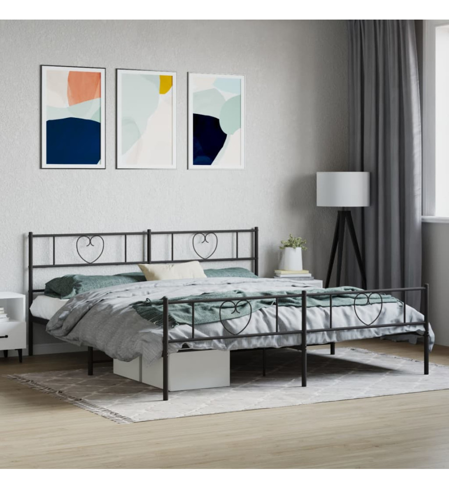 Cadre de lit métal avec tête de lit/pied de lit noir 183x213 cm Cadre de lit métal avec tête de lit/pied de lit noir 183x213 cm