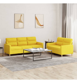 Ensemble de canapés 2 pcs avec coussins Jaune clair Tissu