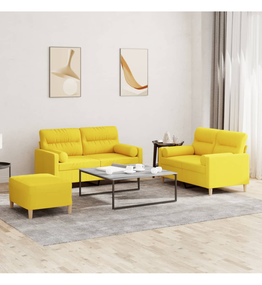 Ensemble de canapés 3 pcs avec coussins jaune clair tissu