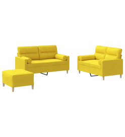 Ensemble de canapés 3 pcs avec coussins jaune clair tissu