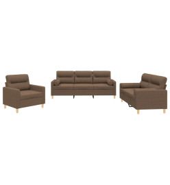 Ensemble de canapés 3 pcs avec coussins marron tissu