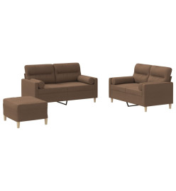 Ensemble de canapés 3 pcs avec coussins marron tissu