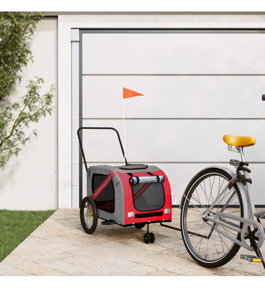 Remorque de vélo pour chien rouge et gris tissu oxford et fer