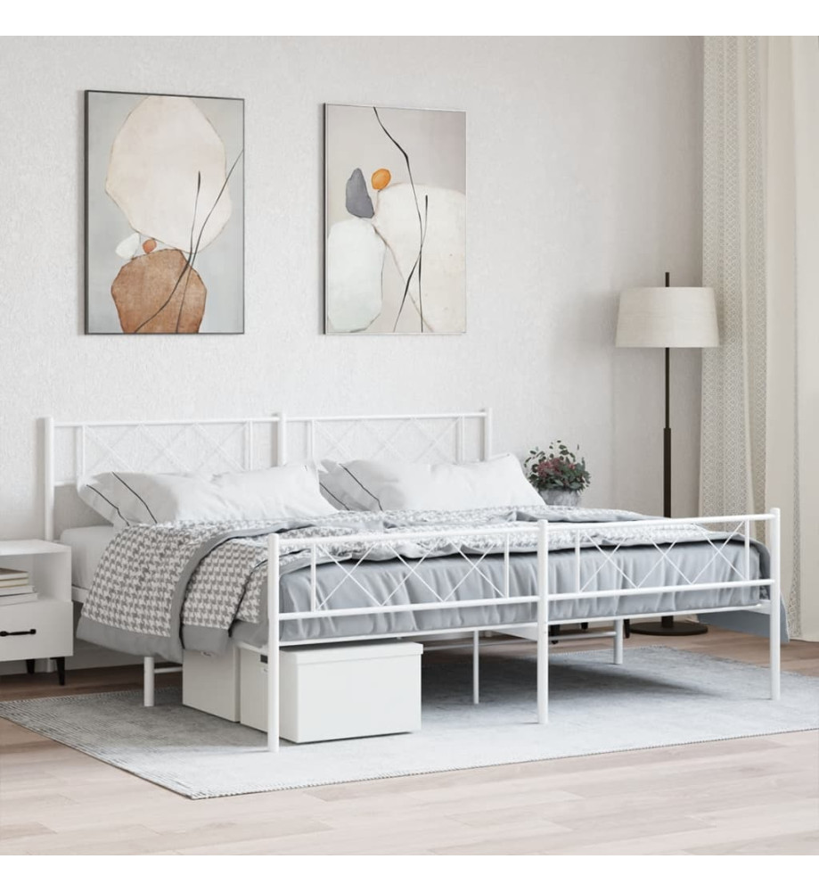 Cadre de lit métal avec tête de lit/pied de lit blanc 193x203cm Cadre de lit métal avec tête de lit/pied de lit blanc 193x203cm