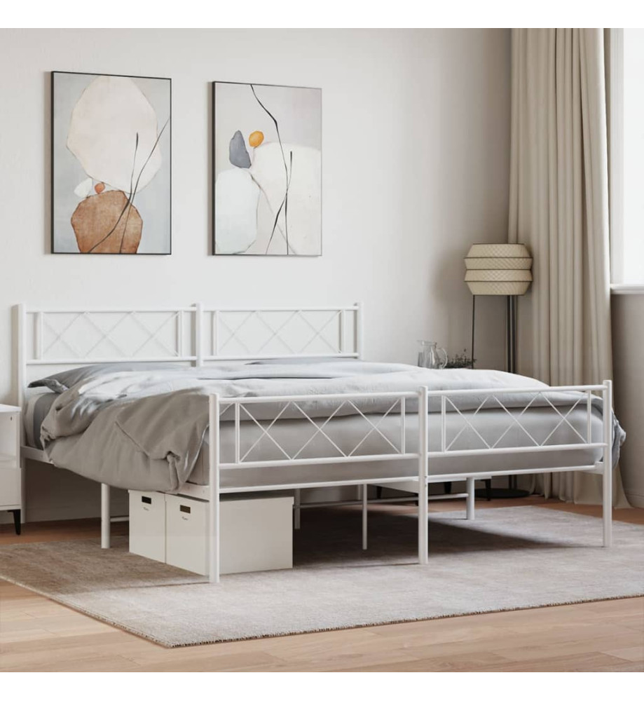 Cadre de lit métal avec tête de lit/pied de lit blanc 140x190cm Cadre de lit métal avec tête de lit/pied de lit blanc 140x190cm