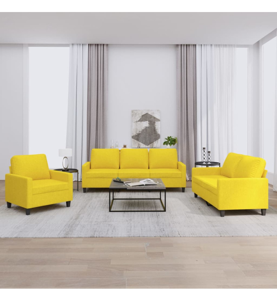 Ensemble de canapés 3 pcs avec coussins Jaune clair Tissu