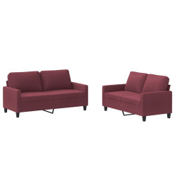 Ensemble de canapés 2 pcs avec coussins Rouge bordeaux Tissu