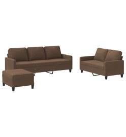 Ensemble de canapés 3 pcs avec coussins Marron Tissu