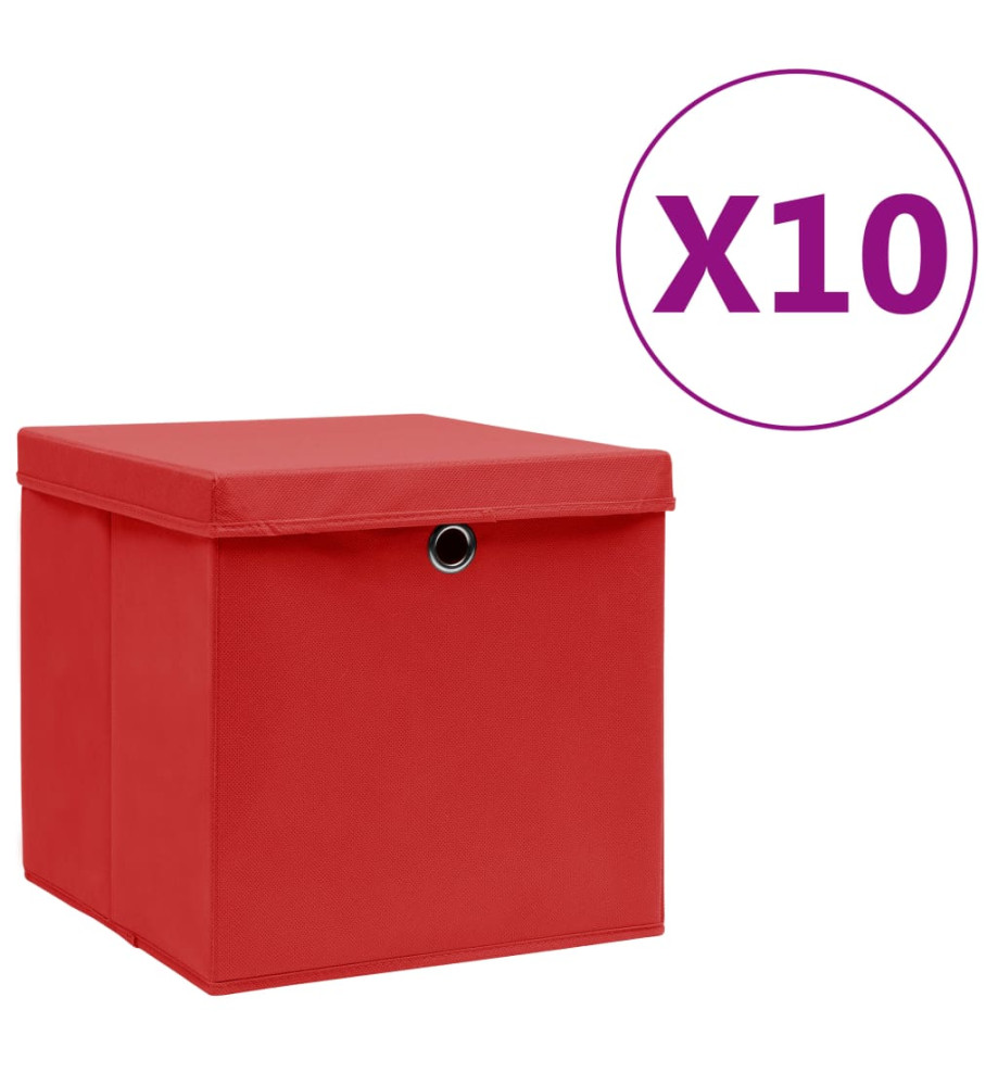 Boîtes de rangement avec couvercles 10 pcs 28x28x28 cm Rouge