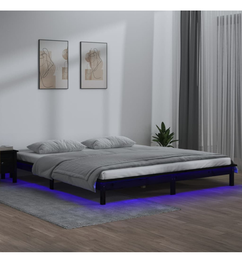 Cadre de lit à LED noir 120x190 cm petit double bois massif Cadre de lit à LED noir 120x190 cm petit double bois massif